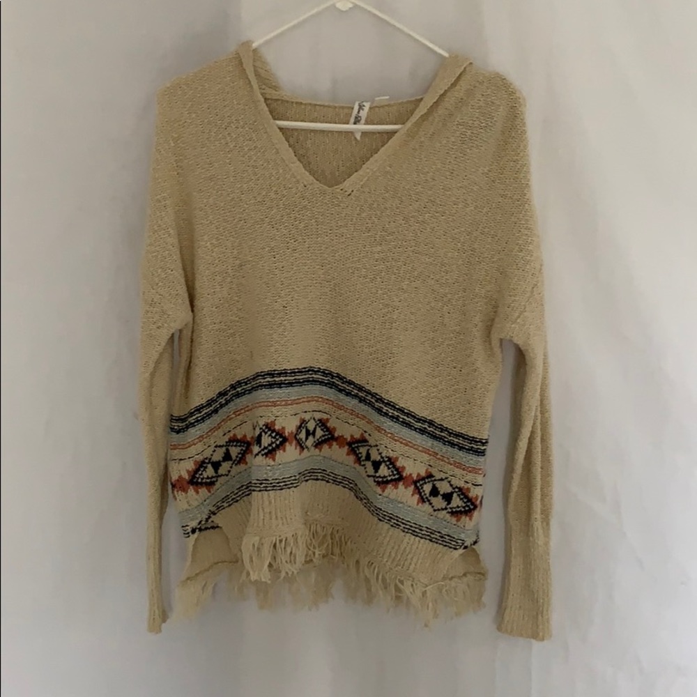 Cream Indie print long sleeve with hoodie